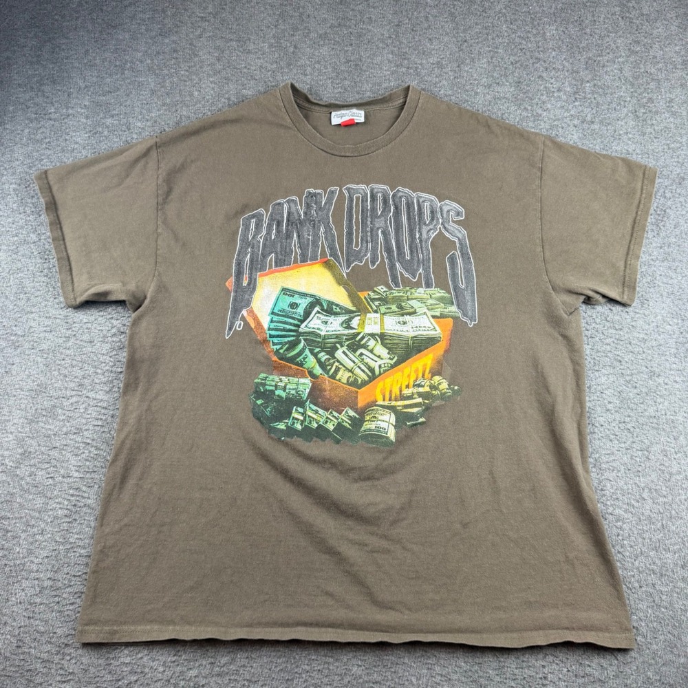 Headgear Classics T Shirt Men's XL Brown Bank Drops Street Graphic Hole Flaw‎